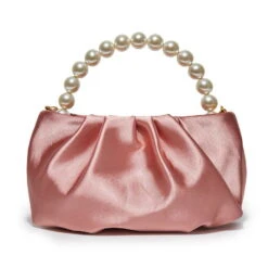 DUSTY ROSE MARLOWE SATIN EVENING POUCH -Lele Sadoughi Shop lele sadoughi bags one size dusty rose marlowe satin evening pouch 36062338318498