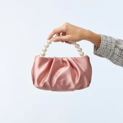 DUSTY ROSE MARLOWE SATIN EVENING POUCH -Lele Sadoughi Shop lele sadoughi bags one size dusty rose marlowe satin evening pouch 36099768582306