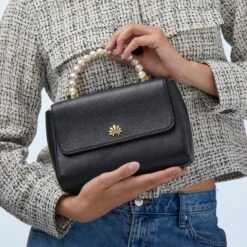 JET PEARL TABITHA TOP HANDLE CROSSBODY -Lele Sadoughi Shop lele sadoughi bags one size jet pearl jet pearl tabitha top handle crossbody 36099731849378