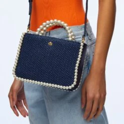 NAVY MAYA MINI TOTE -Lele Sadoughi Shop lele sadoughi bags one size navy maya mini tote 36724034240674