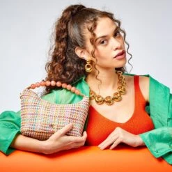 RAFFIA RAINBOW HAZEL TOP HANDLE BAG -Lele Sadoughi Shop lele sadoughi bags one size raffia rainbow hazel top handle bag 36724024082594