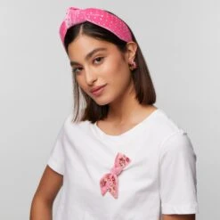 PINK EMBELLISHED AWARENESS RIBBON -Lele Sadoughi Shop lele sadoughi brooches one size pink embellished awareness ribbon 35862881468578