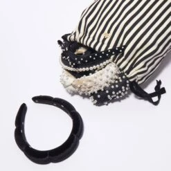 JET IVORY DRAWSTRING HEADBAND STORAGE POUCH 9 JET IVORY DRAWSTRING HEADBAND STORAGE POUCH -Lele Sadoughi Shop lele sadoughi case one size jet ivory jet ivory drawstring triple headband pouch 34184677327010