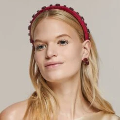 JANUARY GARNET OVAL CRYSTAL DOUBLE ROW HOOP EARRINGS -Lele Sadoughi Shop lele sadoughi earrings one size burgundy burgundy oval crystal double row hoop earrings 34609166647458