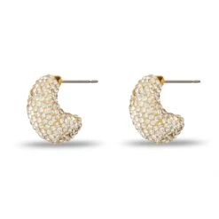 CRYSTAL PAVE DOME MINI HOOP EARRINGS