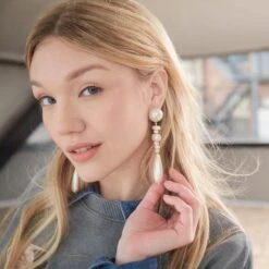 PEARL COPACABANA LINEAR EARRINGS -Lele Sadoughi Shop lele sadoughi earrings one size pearl copacabana linear earrings 35838611488930