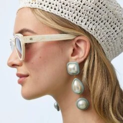 PEARL FOG RESIN PEARL LINEAR EARRINGS -Lele Sadoughi Shop lele sadoughi earrings one size pearl fog resin pearl linear earrings 36473830801570