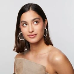 FRESHWATER PEARL MEDIUM HOOP -Lele Sadoughi Shop lele sadoughi earrings one size pearl freshwater pearl medium hoop 36231907279010