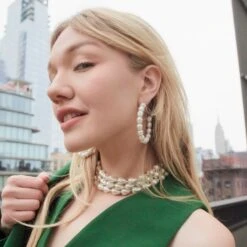 PEARL STARDUST PEARL HOOP EARRINGS -Lele Sadoughi Shop lele sadoughi earrings one size pearl stardust pearl hoop earrings 35701397094562