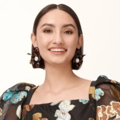 10 YEAR ANNIVERSARY ROSE TORTOISE CRYSTAL LILY PIERCED EARRINGS -Lele Sadoughi Shop lele sadoughi earrings one size rose tortoise rose tortoise crystal lily pierced earrings 33051108737186