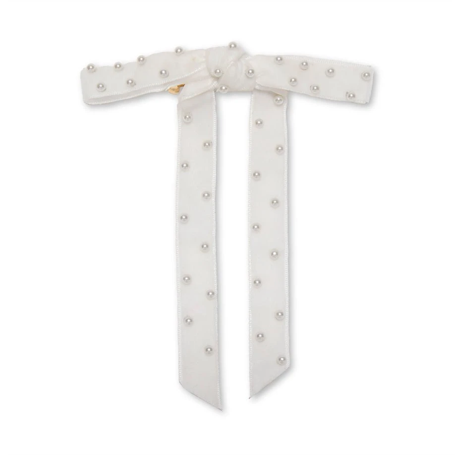 IVORY BARDOT PEARL EMBELLISHED BOW BARRETTE 1 IVORY BARDOT PEARL EMBELLISHED BOW BARRETTE