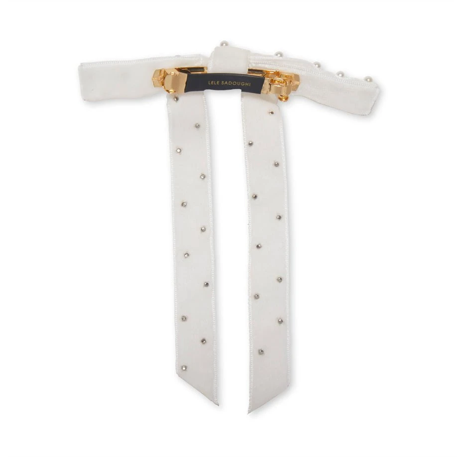 IVORY BARDOT PEARL EMBELLISHED BOW BARRETTE 3 IVORY BARDOT PEARL EMBELLISHED BOW BARRETTE - Image 3
