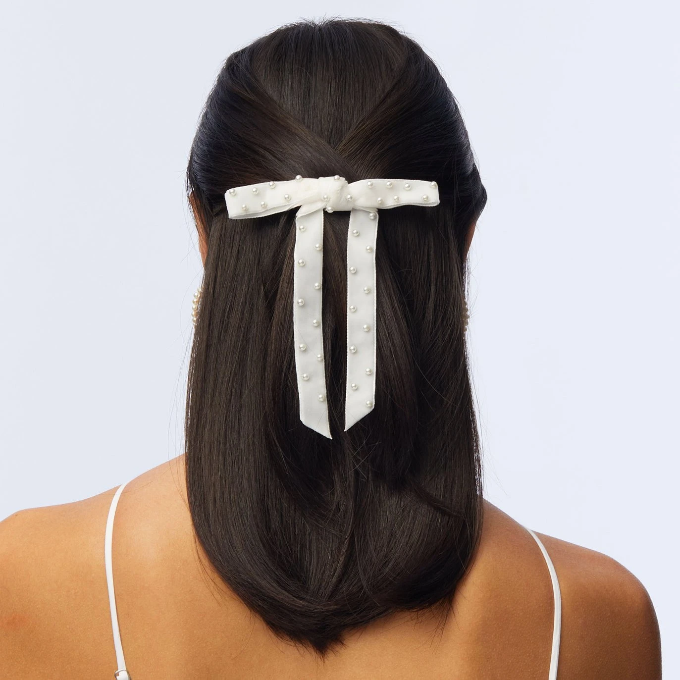 IVORY BARDOT PEARL EMBELLISHED BOW BARRETTE 2 IVORY BARDOT PEARL EMBELLISHED BOW BARRETTE - Image 2