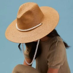 NATURAL PEARL STRAND STRAW HAT -Lele Sadoughi Shop lele sadoughi hats natural pearl strand straw hat 37226691035298