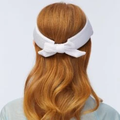 CHALK SWIMMER BOW TIE VISOR -Lele Sadoughi Shop lele sadoughi hats one size chalk swimmer bow tie visor 36786301567138
