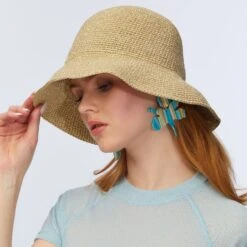 GOLD METALLIC YARN CROCHET BUCKET HAT -Lele Sadoughi Shop lele sadoughi hats one size gold metallic yarn crochet bucket hat 36786321752226