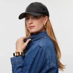 JET FAUX LEATHER BASEBALL CAP -Lele Sadoughi Shop lele sadoughi hats one size jet faux leather baseball cap 35836015444130