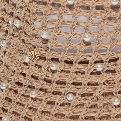 NATURAL OPEN WEAVE PEARL BUCKET HAT -Lele Sadoughi Shop lele sadoughi hats one size natural open weave pearl bucket hat 34844960522402