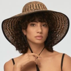 NEUTRAL NIGHT BRIELLE CHECKERED STRAW HAT -Lele Sadoughi Shop lele sadoughi hats one size neutral night brielle checkered straw hat 34918803472546