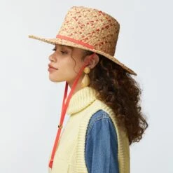 SCARLET TINA TWO-TONE STRAW HAT -Lele Sadoughi Shop lele sadoughi hats one size scarlet tina two tone straw hat 36444867723426