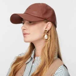 WALNUT FAUX LEATHER BASEBALL CAP -Lele Sadoughi Shop lele sadoughi hats one size walnut faux leather baseball cap 35836011937954