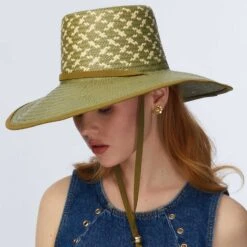 SAGE PLAID STRAW HAT -Lele Sadoughi Shop lele sadoughi hats sage plaid straw hat 37131888525474