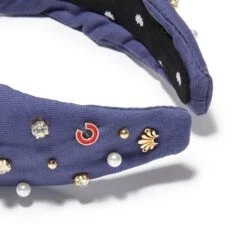 NAVY CHICAGO CUBS EMBELLISHED KNOTTED HEADBAND -Lele Sadoughi Shop lele sadoughi headbands navy chicago cubs embellished knotted headband 35385733644450