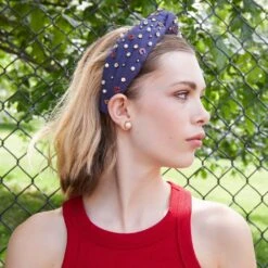 NAVY CHICAGO CUBS EMBELLISHED KNOTTED HEADBAND -Lele Sadoughi Shop lele sadoughi headbands navy chicago cubs embellished knotted headband 35461455020194