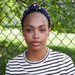 NAVY HOUSTON ASTROS EMBELLISHED KNOTTED HEADBAND -Lele Sadoughi Shop lele sadoughi headbands navy houston astros embellished knotted headband 35461394071714