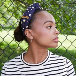 NAVY HOUSTON ASTROS EMBELLISHED KNOTTED HEADBAND -Lele Sadoughi Shop lele sadoughi headbands navy houston astros embellished knotted headband 35461409243298