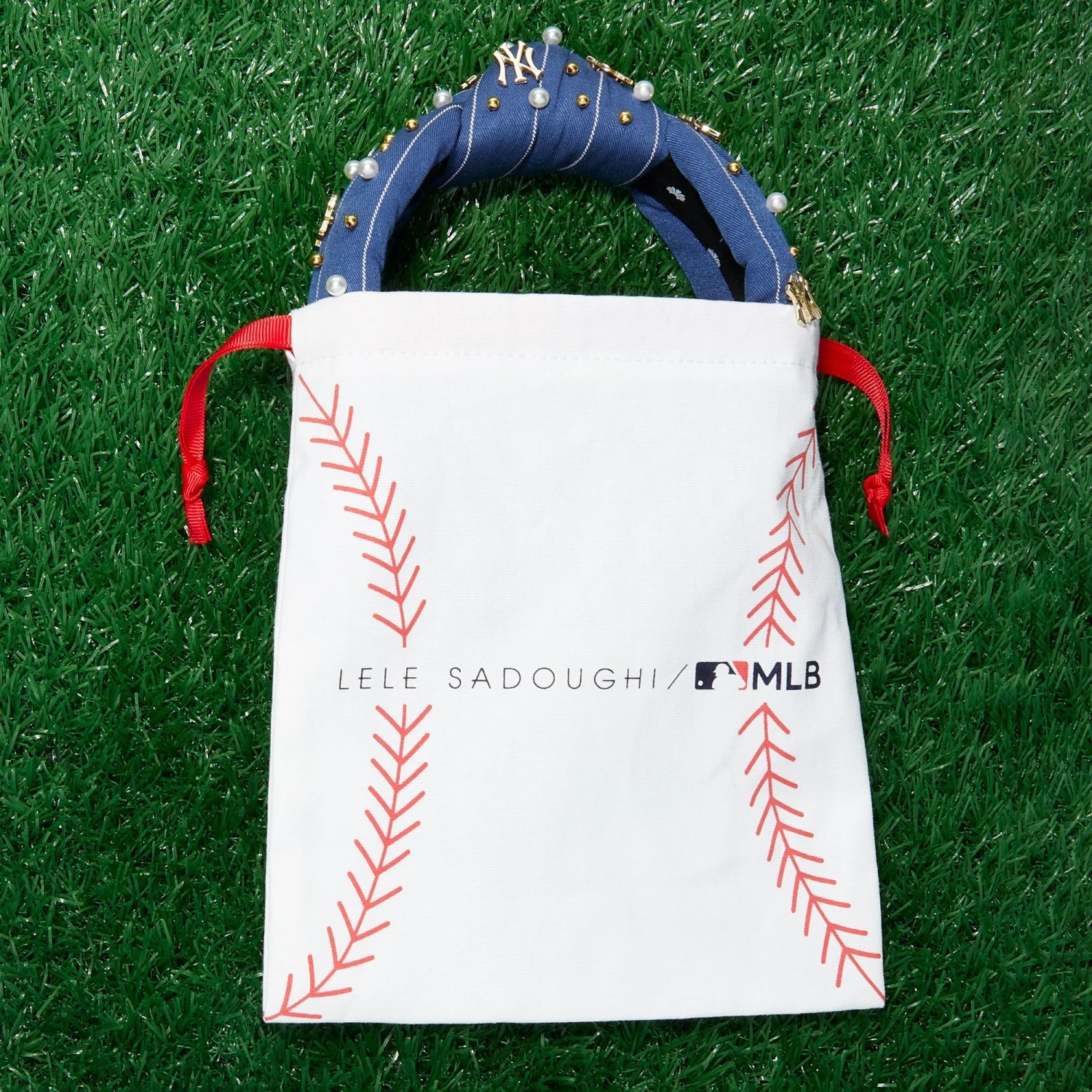 NAVY NY YANKEES EMBELLISHED KNOTTED HEADBAND 5 NAVY NY YANKEES EMBELLISHED KNOTTED HEADBAND - Image 5