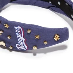 NAVY TEXAS RANGERS EMBELLISHED KNOTTED HEADBAND -Lele Sadoughi Shop lele sadoughi headbands navy texas rangers embellished knotted headband 35385770410146