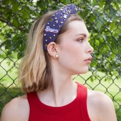 NAVY TEXAS RANGERS EMBELLISHED KNOTTED HEADBAND -Lele Sadoughi Shop lele sadoughi headbands navy texas rangers embellished knotted headband 35422470176930