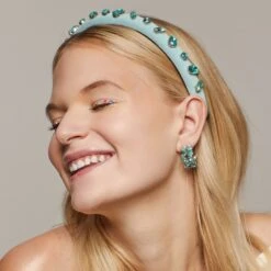 MARCH AQUAMARINE GLITTERING CRYSTAL VELVET GIGI HEADBAND -Lele Sadoughi Shop lele sadoughi headbands one size aquamarine aquamarine glittering crystal velvet gigi headband 34609218683042