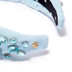 MARCH AQUAMARINE GLITTERING CRYSTAL VELVET KNOTTED HEADBAND -Lele Sadoughi Shop lele sadoughi headbands one size aquamarine aquamarine glittering crystal velvet knotted headband 34588723609762