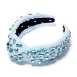 MARCH AQUAMARINE GLITTERING CRYSTAL VELVET KNOTTED HEADBAND
