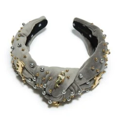 ASH GREY CAT LOVER EMBELLISHED KNOTTED HEADBAND 9 ASH GREY CAT LOVER EMBELLISHED KNOTTED HEADBAND -Lele Sadoughi Shop lele sadoughi headbands one size ash grey cat lover embellished knotted headband 36247435346082
