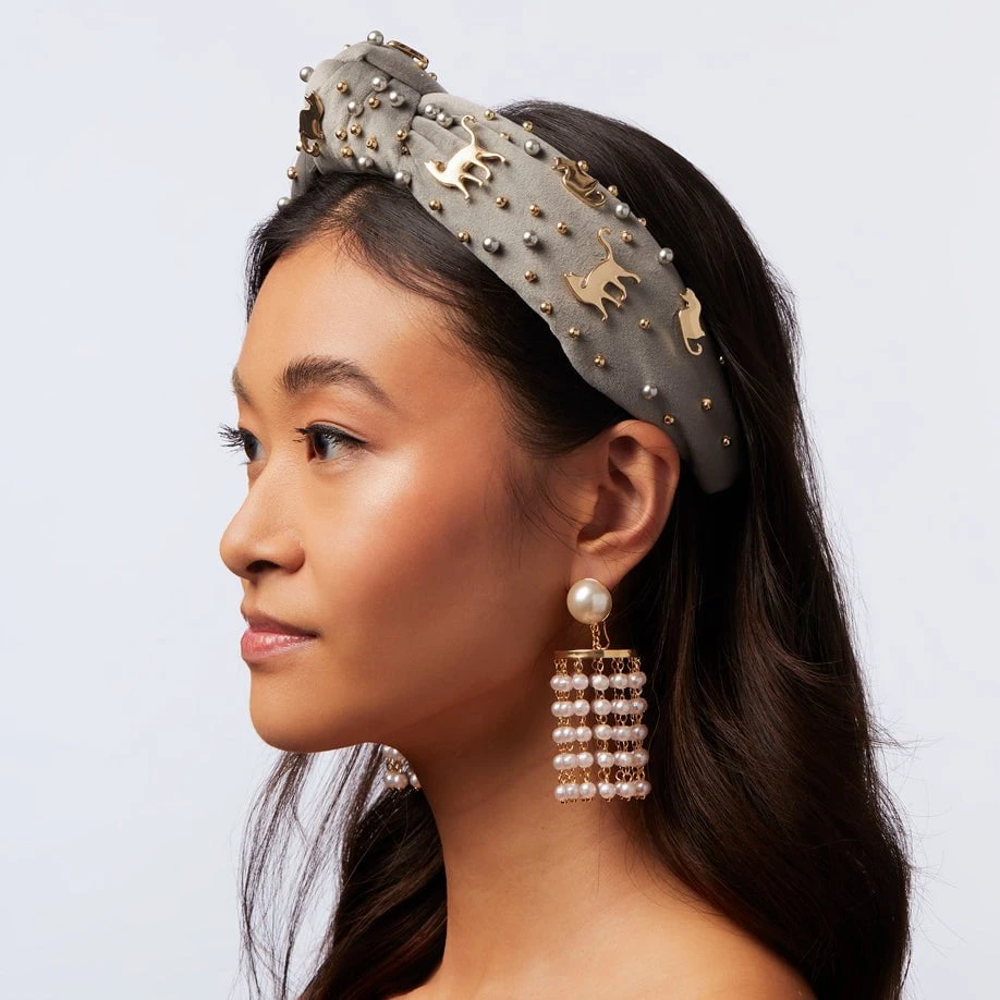 ASH GREY CAT LOVER EMBELLISHED KNOTTED HEADBAND 2 ASH GREY CAT LOVER EMBELLISHED KNOTTED HEADBAND - Image 2