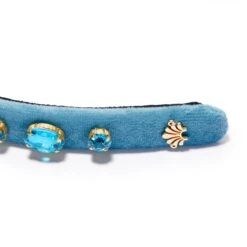 DECEMBER BLUE TOPAZ OVAL CRYSTAL VELVET GIGI HEADBAND -Lele Sadoughi Shop lele sadoughi headbands one size blue topaz blue topaz oval crystal velvet gigi headband 34576118317218