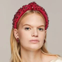 JANUARY GARNET OVAL CRYSTAL VELVET KNOTTED HEADBAND -Lele Sadoughi Shop lele sadoughi headbands one size burgundy burgundy oval crystal velvet knotted headband 34609109532834