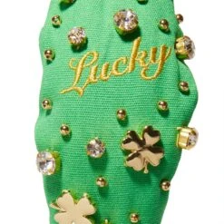 CLOVER GREEN EMBELLISHED SHAMROCK KNOTTED HEADBAND -Lele Sadoughi Shop lele sadoughi headbands one size clover green embellished shamrock knotted headband 36690014437538