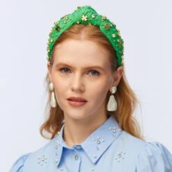 CLOVER GREEN EMBELLISHED SHAMROCK KNOTTED HEADBAND -Lele Sadoughi Shop lele sadoughi headbands one size clover green embellished shamrock knotted headband 36690171986082