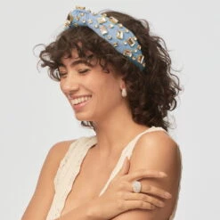 DENIM RECTANGLE CRYSTAL KNOTTED HEADBAND -Lele Sadoughi Shop lele sadoughi headbands one size denim rectangle crystal knotted headband 35307482841250