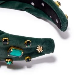 MAY EMERALD RECTANGLE CRYSTAL VELVET KNOTTED HEADBAND -Lele Sadoughi Shop lele sadoughi headbands one size emerald emerald rectangle crystal velvet knotted headband 34588740911266