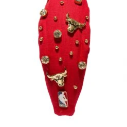 RED CHICAGO BULLS EMBELLISHED KNOTTED HEADBAND -Lele Sadoughi Shop lele sadoughi headbands one size fire engine red lele nba chicago bulls embellished headband 36531045367970