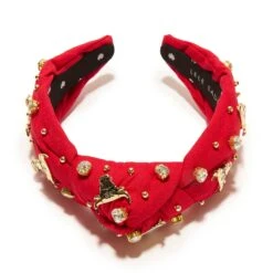 RED CHICAGO BULLS EMBELLISHED KNOTTED HEADBAND -Lele Sadoughi Shop lele sadoughi headbands one size fire engine red lele nba chicago bulls embellished headband 36531046416546