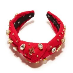 RED HOUSTON ROCKETS EMBELLISHED KNOTTED HEADBAND -Lele Sadoughi Shop lele sadoughi headbands one size fire engine red lele nba houston rockets embellished headband 36502067380386
