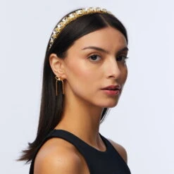 GOLD SQUARE CRYSTAL STRAND HEADBAND -Lele Sadoughi Shop lele sadoughi headbands one size gold square crystal strand headband 36582225150114