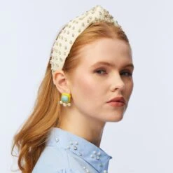 IVORY CRYSTAL EMBELLISHED KNOTTED HEADBAND -Lele Sadoughi Shop lele sadoughi headbands one size ivory crystal embellished knotted headband 36626366300322