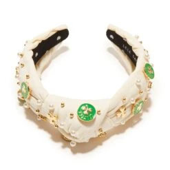 IVORY BOSTON CELTICS EMBELLISHED KNOTTED HEADBAND -Lele Sadoughi Shop lele sadoughi headbands one size ivory lele nba boston celtics embellished headband 36515261350050